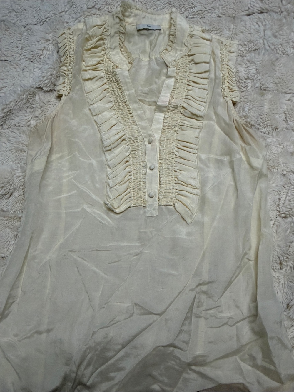 Vintage GAP Cream Sleeveless Ruffle-Trim Blouse